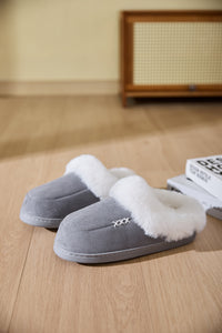 Thumbnail for Fluff Trim Round Toe Flat Slippers