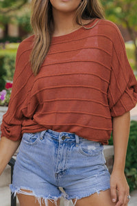 Thumbnail for Round Neck Long Sleeve Knit Top