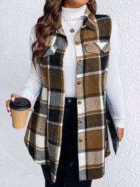 Thumbnail for Honey Plus Size Pocketed Plaid Button Up Vest Coat