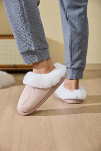 Thumbnail for Fluff Trim Round Toe Flat Slippers