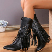Thumbnail for Studded Fringe PU Leather Boots