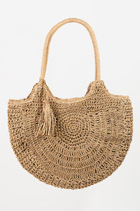 Thumbnail for Fame Straw Braided Tote Bag with Tassel