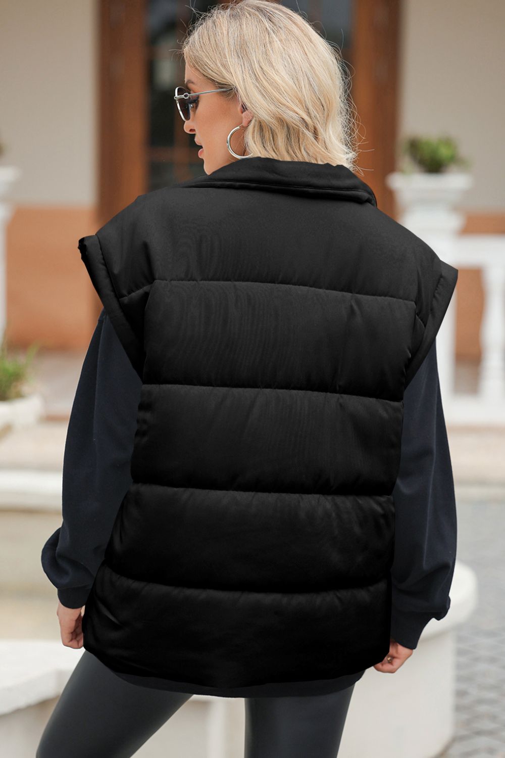 Zip Up Puffer Vest Coat with Pockets