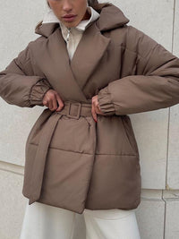 Thumbnail for Puffer Long Sleeve Winter Coat with Belt