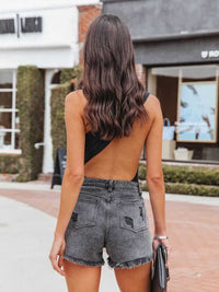 Thumbnail for Distressed Fringe Denim Shorts with Pockets