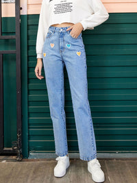 Thumbnail for Heart Straight Leg Jeans with Pockets