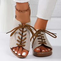 Thumbnail for Lace-Up Open Toe Wedge Sandals