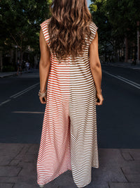 Thumbnail for Striped Half Button Cap Sleeve Jumpsuit