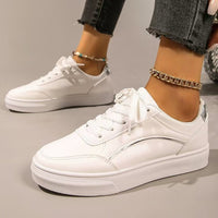 Thumbnail for PU Leather Round Toe Flat Sneakers