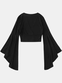 Thumbnail for Plunge Flare Sleeve Cropped Top