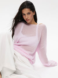 Thumbnail for Round Neck Long Sleeve Knit Cover Up