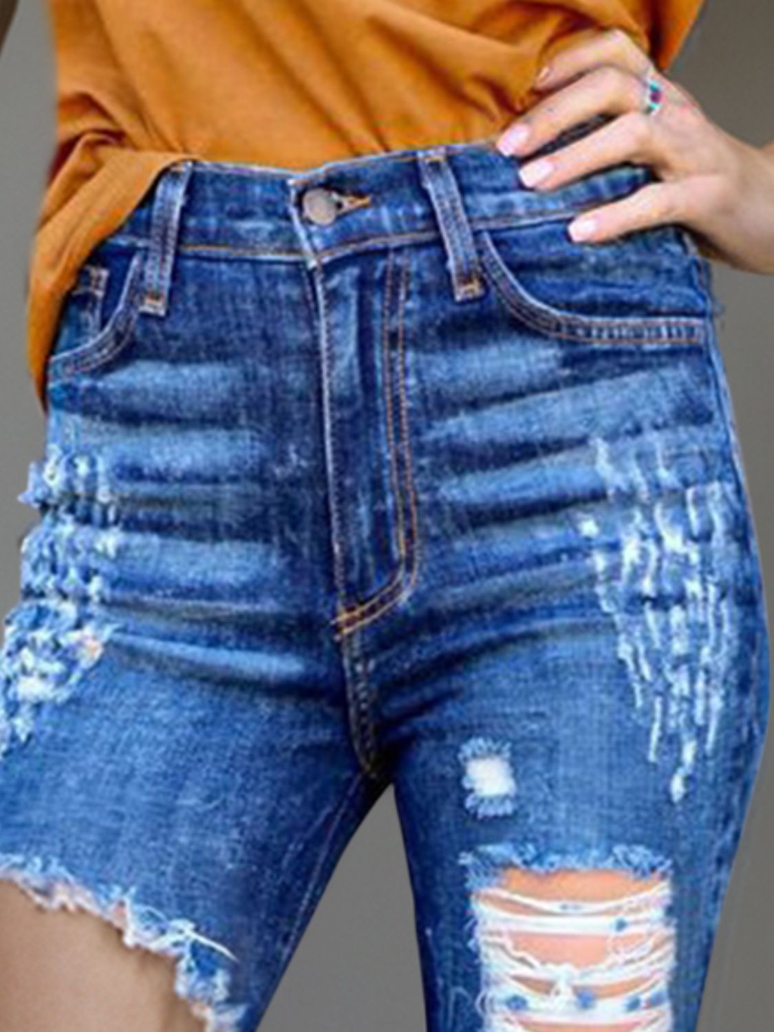 Raw Hem Distressed Bootcut Jeans