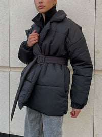 Thumbnail for Puffer Long Sleeve Winter Coat with Belt