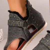 Thumbnail for Studded Raw Hem Flat Sandals