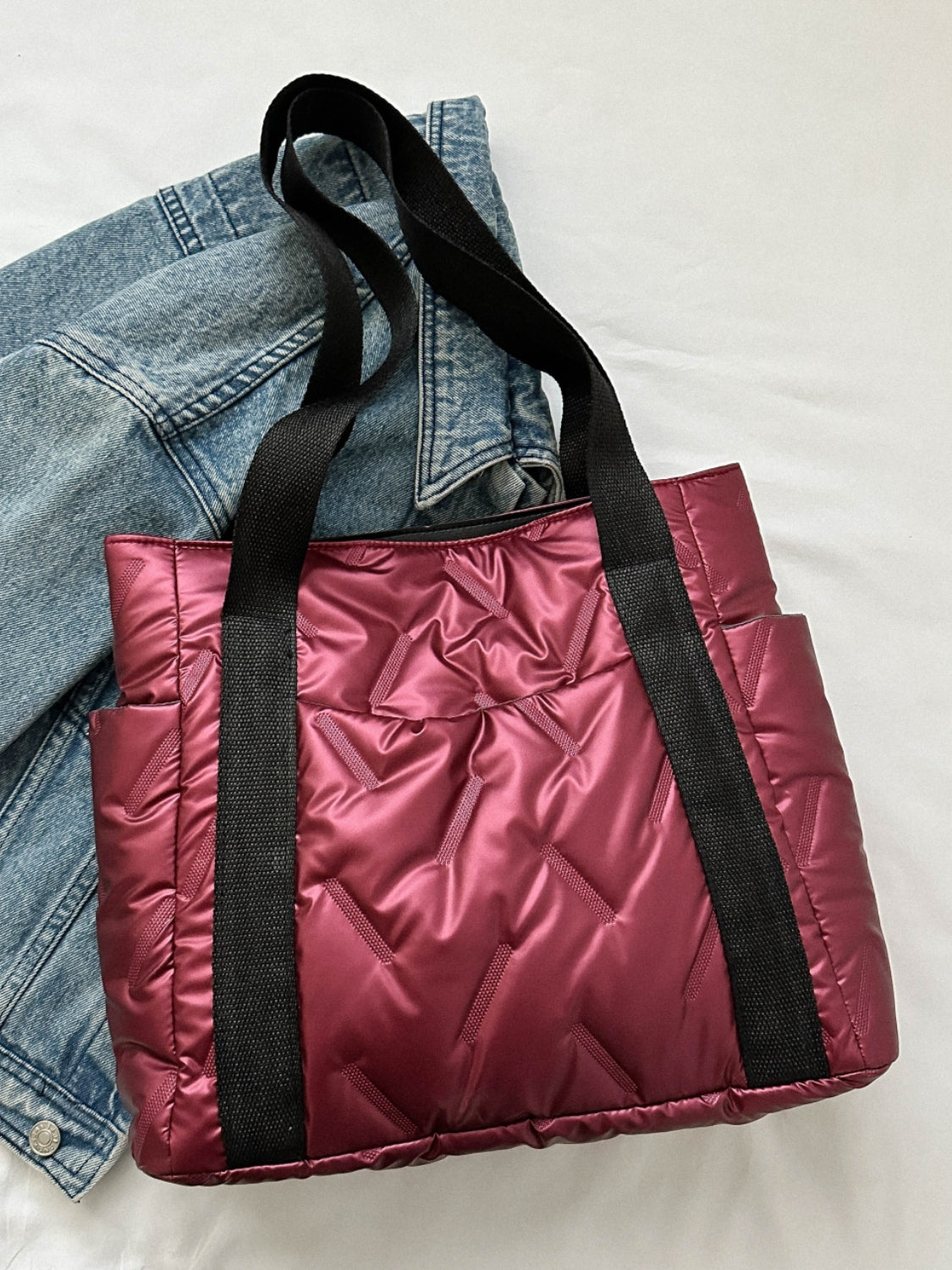 Solid Color Tote Bag with Side Pockets