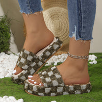 Thumbnail for Fringe Checkered Platform Sandals