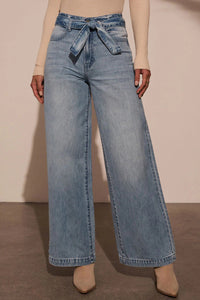 Thumbnail for Tied Wide Leg Jeans with Pockets