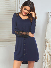 Thumbnail for Lace Detail Long Sleeve Mini Lounge Dress