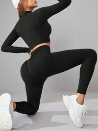 Thumbnail for Mock Neck Long Sleeve Top and Leggings Active Set