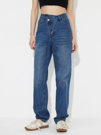Thumbnail for Asymmetric Waist Jeans with Pockets