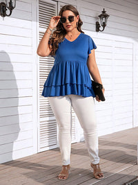 Thumbnail for Plus Size V-Neck Flutter Sleeve Blouse