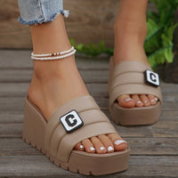 Thumbnail for Letter Trim Wedge Sandals