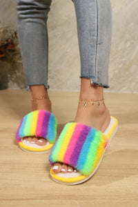 Thumbnail for Color Block Open Toe Faux Fur PVC Slippers