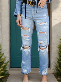 Thumbnail for Distressed Straight Jeans with Pockets