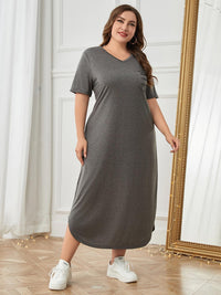 Thumbnail for Plus Size Pocketed V-Neck Short Sleeve Lounge Dress