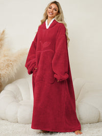 Thumbnail for Pocketed Contrast Long Sleeve Hooded Lounge Dress