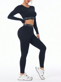 Thumbnail for Letter Print Round Neck Long Sleeve Top and Leggings Active Set