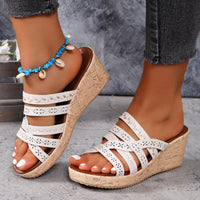 Thumbnail for PU Leather Crisscross Wedge Sandals