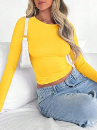 Thumbnail for Solid Color Round Neck Long Sleeve T-Shirt