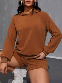 Thumbnail for Long Sleeve Hoodie and Pocketed Shorts Set