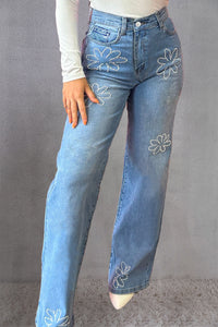 Thumbnail for Rhinestone Straight Jeans with Pockets