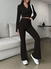 Thumbnail for Honey Zip Up Long Sleeve Top and Pants Set