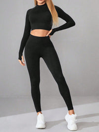 Thumbnail for Mock Neck Long Sleeve Top and Leggings Active Set