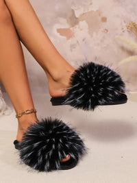 Thumbnail for Fuzzy Open Toe Flat Sandals