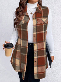 Thumbnail for Honey Plus Size Pocketed Plaid Button Up Vest Coat