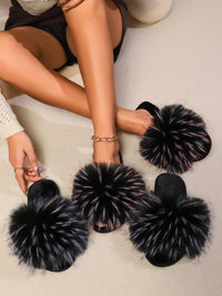 Thumbnail for Fuzzy Open Toe Flat Sandals