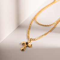 Thumbnail for 18K Gold-Plated Double Layered Cross Necklace