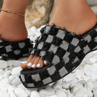 Thumbnail for Plaid PU Leather Platform Sandals