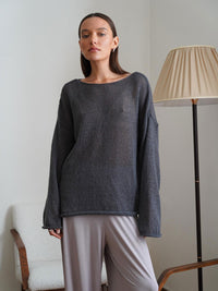 Thumbnail for Round Neck Long Sleeve Knit Cover Up