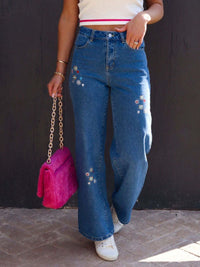 Thumbnail for Embroidered Straight Jeans with Pockets
