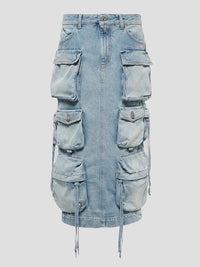 Thumbnail for Slit Midi Denim Skirt with Pockets