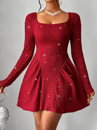 Thumbnail for Backless Glitter Square Neck Long Sleeve Mini Dress