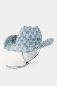 Thumbnail for Fame Checkered Fringe Denim Cowboy Hat