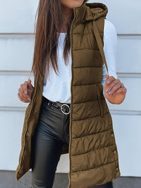 Thumbnail for Plus Size Zip Up Hooded Vest Coat