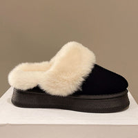 Thumbnail for Suede Faux Fur Round Toe Platform Slippers