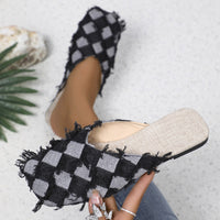 Thumbnail for Plaid Square Toe Flat Slippers